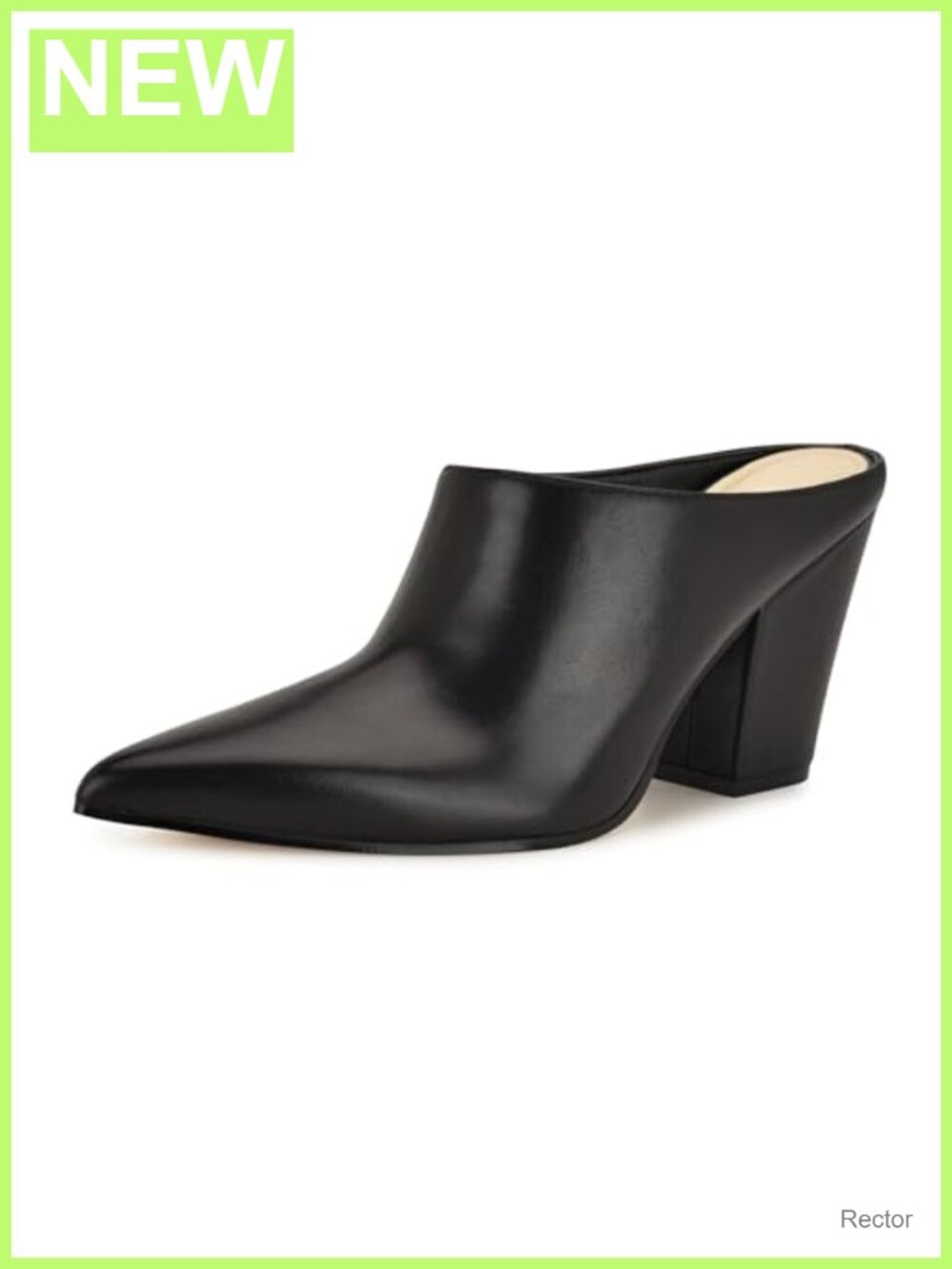 Nine West Leather Slip-On Pointy Toe High Block Heel Dress Mules